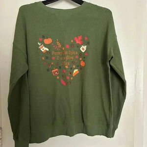 Feeling Festive Pumpkin Spice Fall Sweatshirt Autumn Graphic Print Size L